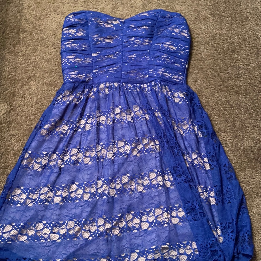Blue lace overlay dress with swarvoski crystals